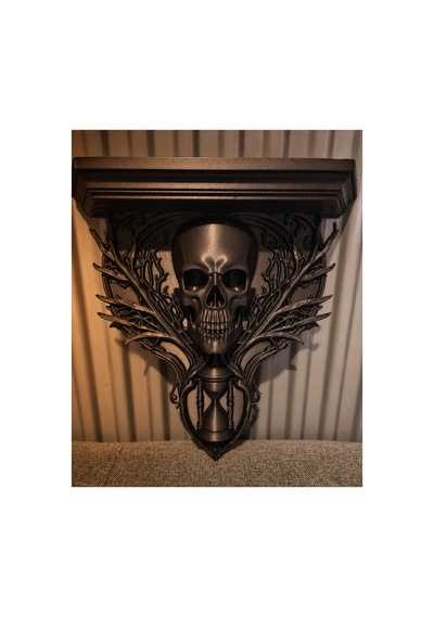 Gotik Kafatası Duvar Rafı 3d Baskı Dekoratif Duvar Süsü 24x20x8 Cm Siyah