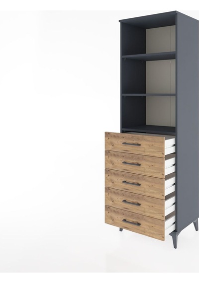 Hyperion Dolap 3 Raflı 5 Çekmeceli 60x44x195 Antrasit-çam Antrasit