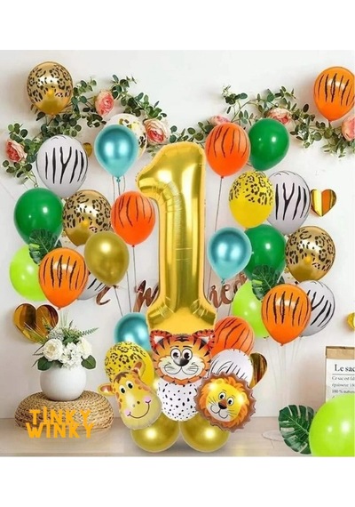 Safari Temalı Balon Zincir Seti Dogum Günü Konsepti