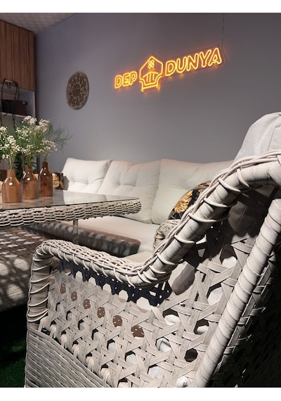 Depodunya Sercangarden Rattan Bahçe Balkon Teras Mobilyası Bahçe Takımı Oturma Grubu 7 Kişilik Bahçe Takımı Krem