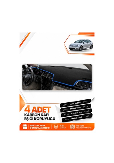 Volkswagen Golf 7 2012-2020 Uyumlu Ön Torpido Koruma Kılıfı Halısı Örtüsü - Siyah Mavi