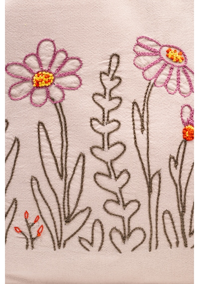 Fabric Craft Bag Omuz Çanta Nakışlı Keten Karışımlı Kumaş Tote Çanta Kahverengi - Turuncu