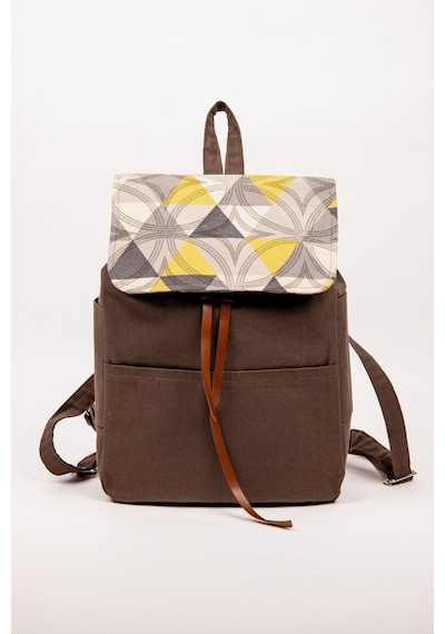 Fabric Craft Bag Sırt Çantası Duck Kumaş Kapaklı 38x40 Cm Kahverengi
