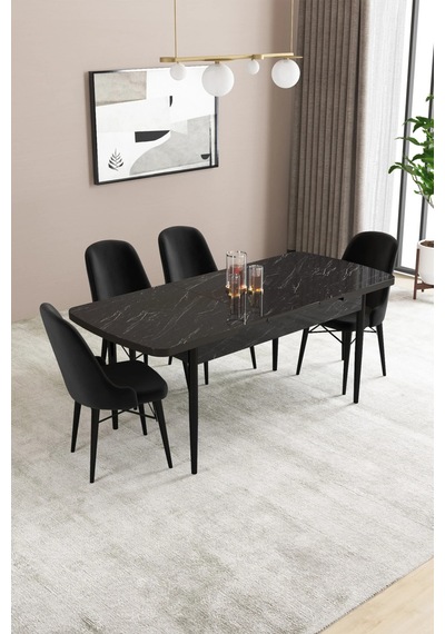 Familieconcept Almira Serisi, Siyah Mermer Desen 80x132 Açılabilir Mdf Mutfak Masası Takımı 4 Adet Sandalye Familieconcept Almira Serisi, Siyah Mermer Desen 80x132 Açılabilir Mdf Mutfak Masası Takımı 4 Adet Sandalye