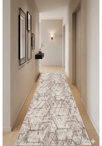 Villadia Home Textile Kaymaz Taban Modern Desen Halı Yolluk Leke Tutmaz Kolay Temizlenir Koridor Salon Yatak Mutfak Odası Vd4054vizon Vizon