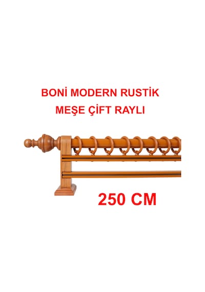 Boni Modern Rustik Ahşap Rustik Perde Askısı Çift Raylı-meşe 250 Cm Meşe