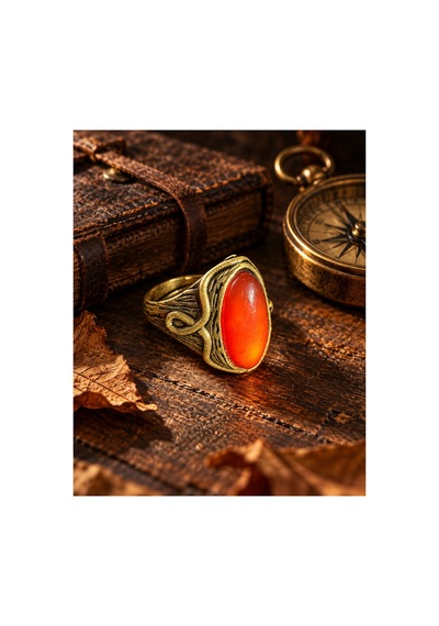 Esoo Jewelry Yılan Figürlü Akik Taşlı Ayarlanabilir Yüzük Antik Pirinç Unisex Gold