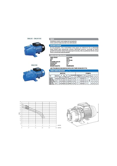 Sumak Smjt100 - Jet Pompa 1 Hp - Trifaze