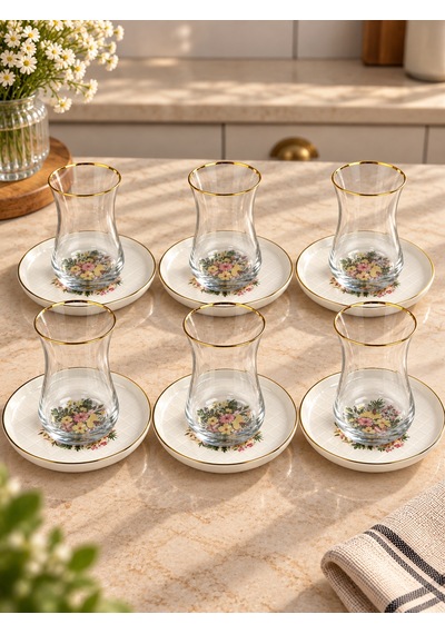 12 Parça 6 Kişilik Flower Çay Seti-7794 Çok renkli