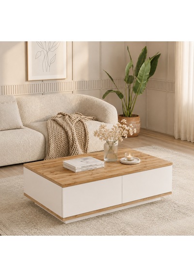 The Voguemaxima Bellagio 2 Kapaklı Orta Sehpa 90 60 23,6 Cm Çam-beyaz Çam - Beyaz