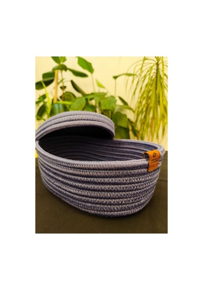 Hasır Jüt Sepet Oval Kapaklı Organizer Düzenleyici 30x20x10 Cm İndigo İndigo