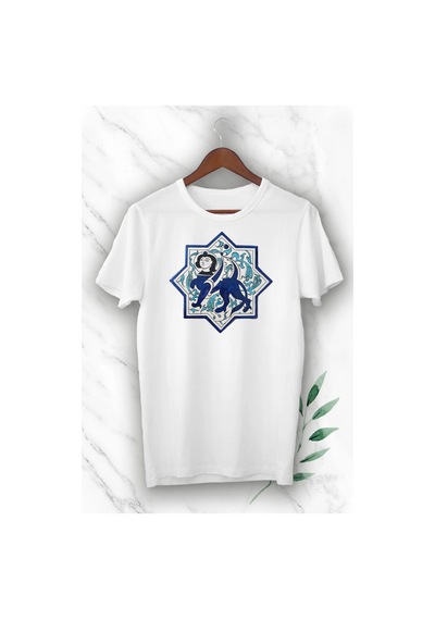 Startmore Unisex Beyaz Anadolu Selçuklu Aslan Başlı İnsan Figürü Baskılı T-shirt Beyaz
