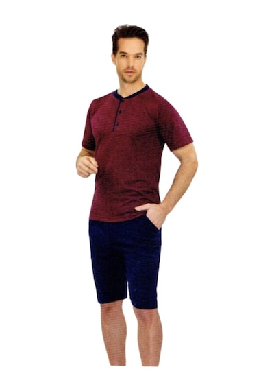 Pijamis 1900-2 4Lü O Yaka Pijama Takımı Bordo- Lacivert