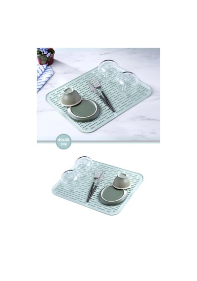 Silikon Kaydırmaz Bulaşık Matı Büyük Boy Çok Amaçlı Kaydırmaz Kurutmalık, Buzluk Halısı 40x30 Cm Yeşil