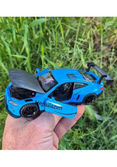 Oyuncak Spor Araba 14 Cm Metal Diecast Model Çek Bırak Açılır Kapı Bmw M4 Gt3 Competition Mavi