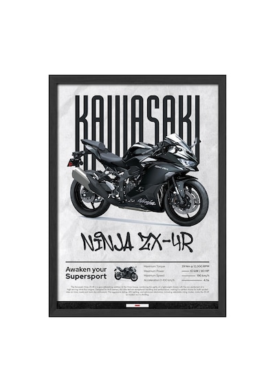 Kawasaki Ninja Zx-4r Siyah Ahşap Çerçeveli Poster, Motosiklet Duvar Tablosu