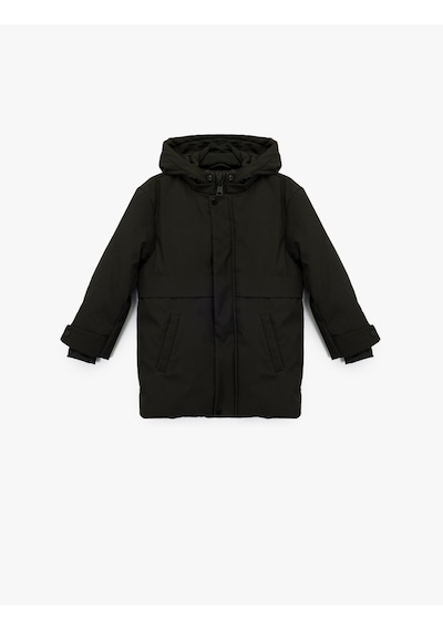 Koton Uzun Kollu Çıtçıt Detaylı Cepli Slim Fit Kapşonlu Mont Siyah 6wkb00017tw Siyah