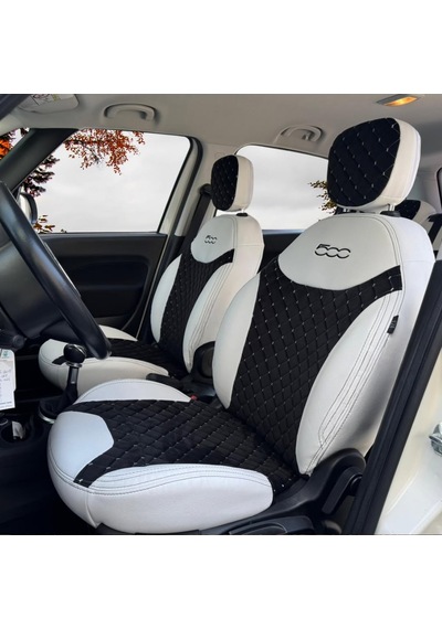 Fiat 500l Uyumlu Araca Özel Deri Oto Koltuk Kılıfı 158583 Siyah Beyaz