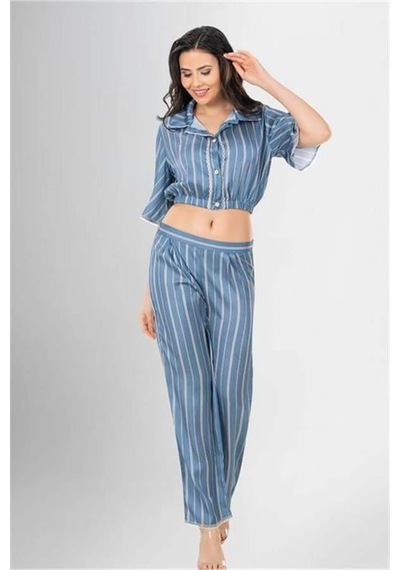 Veraura Lifestyle 2 Li Desenli Saten Pijama Takımı Grsel