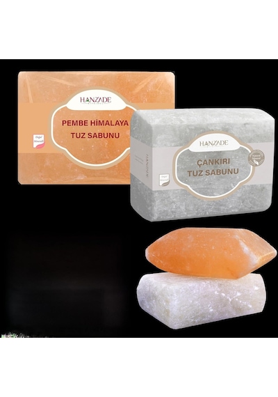 Hanzade Bitkisel Çankırı Tuz Sabunu + Himalaya Tuz Sabunu 2'li Set 300-350 Gr Zengin Mineralli Doğal Saf Kaya Tuzu S Çok Renkli