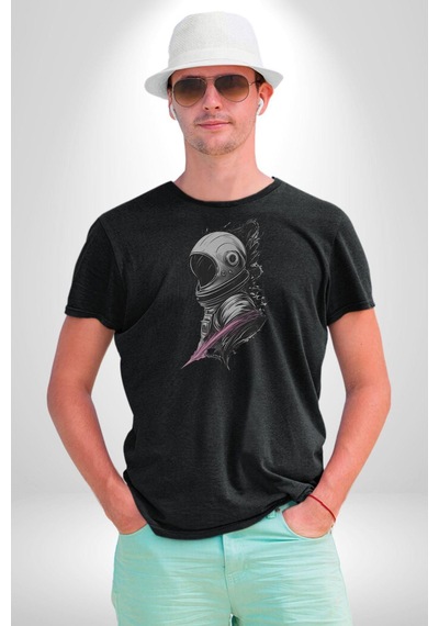 Astronot Kafası Unisex Unisex Siyah Organik Baskılı T-shirt Penye Yüksek Kalite Siyah