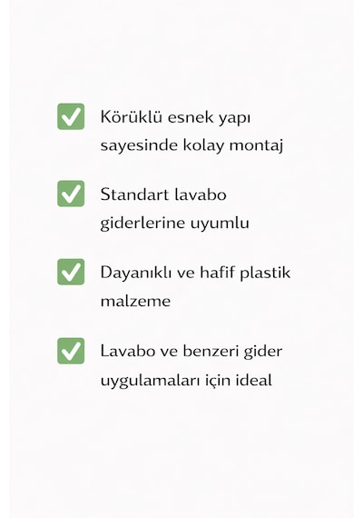 Mehmet Öztürk Körüklü Sifon Lavabo Gider Bağlantısı Esnek Boru 70 Cm Beyaz