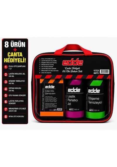 Edde Araba Araç Oto 8 Li Oto Bakım Seti Çanta Hediyeli Oto Detailing