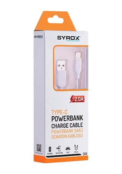 Syrox C69 2.0a Type-c Powerbank Şarj & Data Kablosu