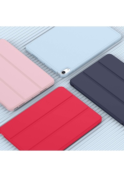 Apple Uyumlu iPad Air 11 İnç Kılıf M3 2025 / M2 2024 , Apple Uyumlu iPad Air 5. / 4. Nesil Kılıf 2022/2020 10,9 İnç Kalem Tutuculu, Yumuşak Tpu Arka Kısımlı Üç Katlı Akıllı Kılıf Kırmızı