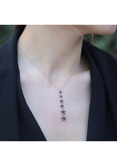 Rose Gold Kaplama Yıldız Geçidi Zirkon Taşlı Gümüş Set Gümüş