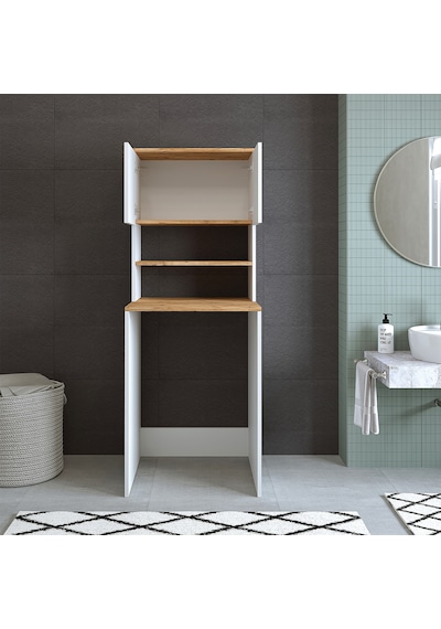 Roomart Cd9 Çamaşır Makinesi Dolabı 3 Raflı 2 Kapaklı Banyo Dolab Atlantik Çam - Beyaz