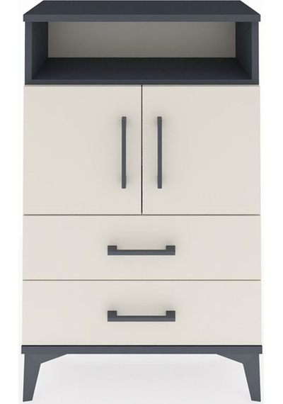 Arges Komodin 2 Raflı 2 Çekmeceli 2 Kapaklı 60x30x96 Antrasit-aytaşı Antrasit