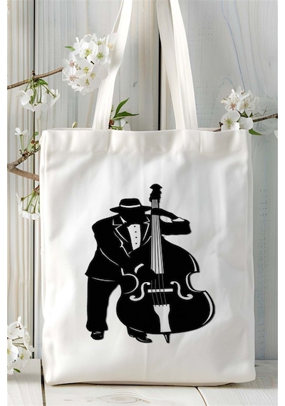 Art Hediye Jazz Baskılı Bez Çanta Kişiye Özel Model 2 Çok Renkli