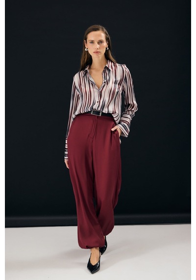 Sateen Desenli Salaş Gömlek - Bordo-137338
