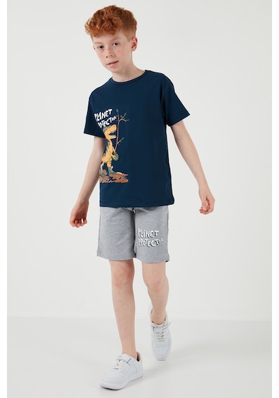Lela Pamuklu Regular Fit Bisiklet Yaka Şortlu Alt-Üst Erkek Çocuk Takım 6212009 Indigo
