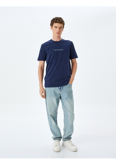 Koton Pamuklu Bisiklet Yaka Kısa Kollu Slim Fit Slogan Baskılı Tişört Lacivert 5sam10046hk Koton Pamuklu Bisiklet Yaka Kısa Kollu Slim Fit Slogan Baskılı Tişört Lacivert 5sam10046hk