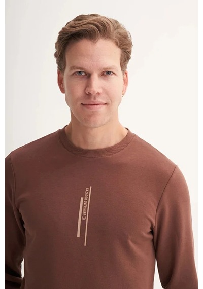 Cazador Slim Fit Mevsimlik 3 İplik Pamuk Karışımlı Sweatshirt-54185 Kahverengi