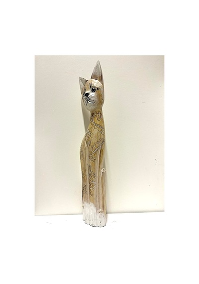 Ahşap Dekoratif Kedi 60 Cm A. Kahve Otantik El Yapımı Biblo