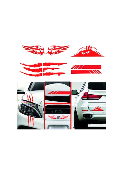 Monster Pençe Dikiz-kanat-bagaj Oto Sticker Kırmızı 4'lü Paket