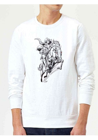 Ghost Rider Baskılı Beyaz Erkek Örme Sweatshirt (530949072)