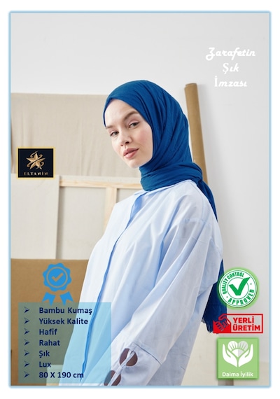 Bambu Kraş Şal Tesettür Giyim, Yüksek Kalite, Hafif, Rahat, Şık, Premium, Lux, Shawl, Scarf Koyu Mavi
