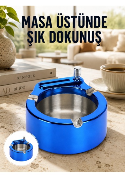 Mey İthalat Masa Üstü Çakmaklı Küllük Paslanmaz Metal Gövde Yeni Nesil