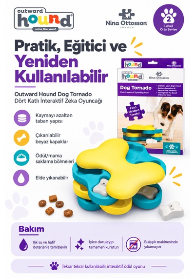 Outward Hound Dog Tornado Köpek Zeka Oyuncağı Döner Katmanlı Ödül Mama Bulmacası