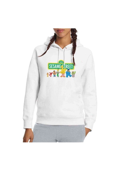 Susam Sokağı Baskılı Beyaz Kadın Kapşonlu Sweatshirt (534772169)
