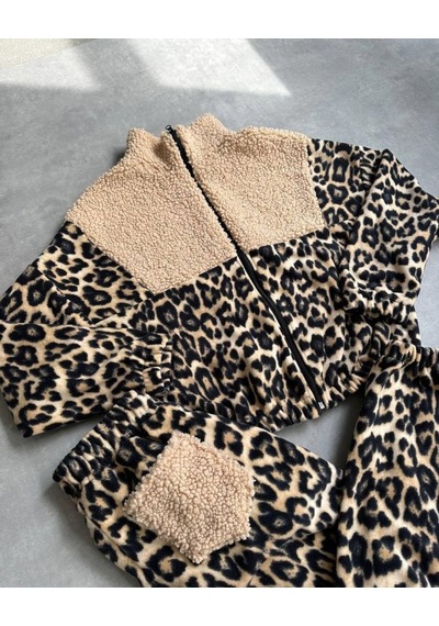 Sinemonline Kadın 3 Iplik Kumaş Leopar Desenli Ikili Takım Leopar