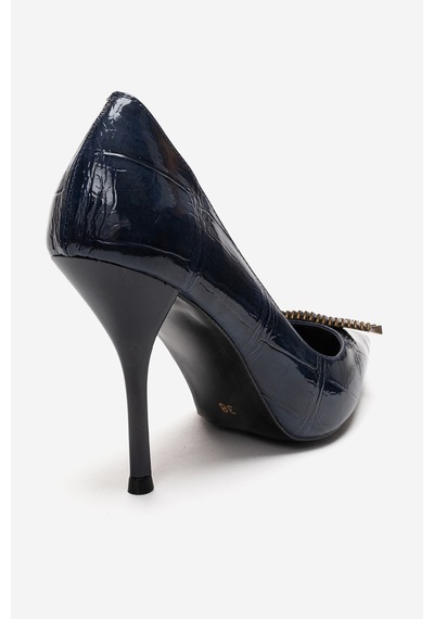 Luvishoes Dexen Lacivert Baskı Metal Tokalı Kadın İnce Topuklu Ayakkabı