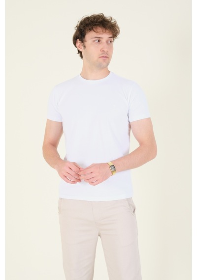Giyim Dünyası Erkek Sıfır Yaka Basic T-shirt Beyaz 001