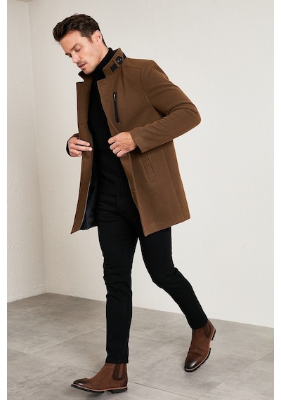 Buratti Slim Fit Düğmeli Dik Yaka Kaşe Erkek Kaban 5840099 Taba