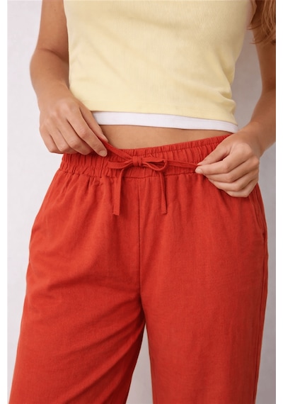 Fashion Friends Geniş Paça Kadın Keten Pantolon 26y0608k1 Kiremit