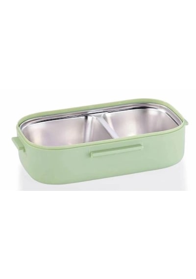 Vagonlife Paslanmaz Çelik Beslenme Kabı Lunchbox Tek Katlı 2 Bölmeli Çatal-kaşıklı 550 Ml Yeşil Yeşil - Sarı